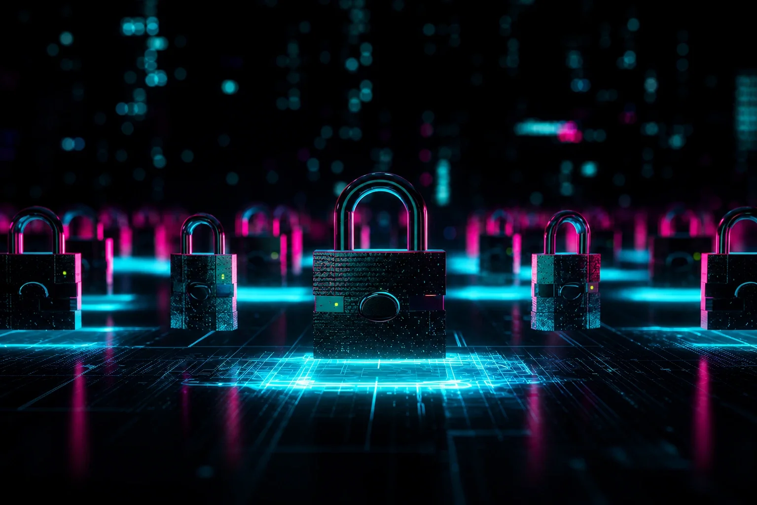 Many padlocks representing compartmentalized security