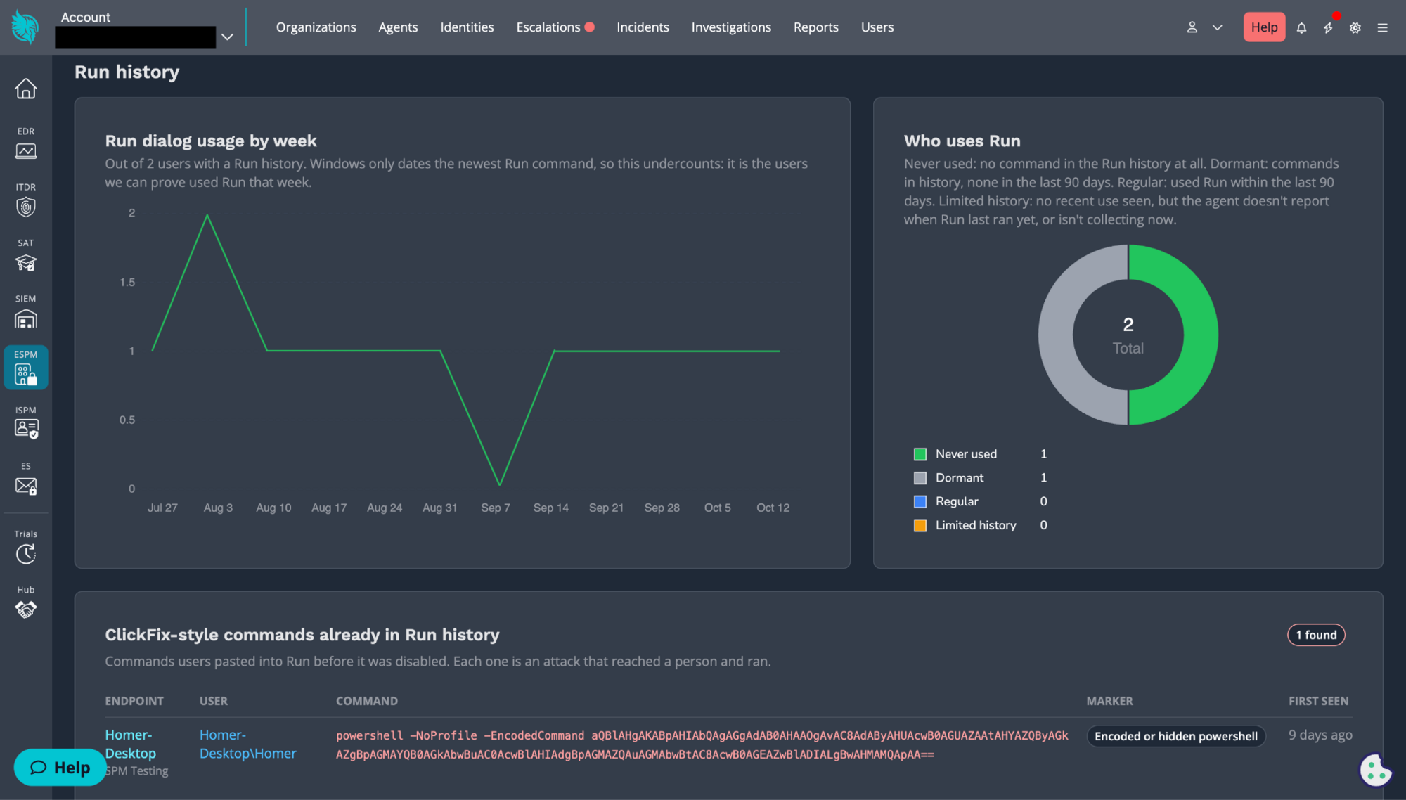 Run history snapshot