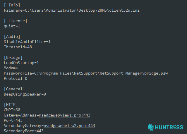 NetSupport RAT configuration file settings