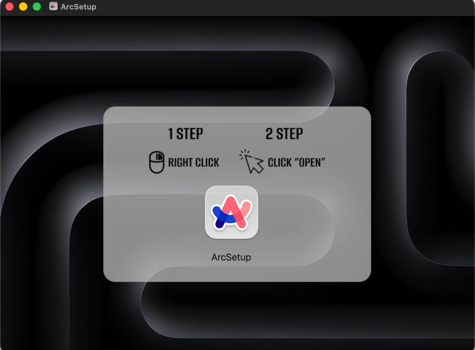 A fake Arc browser installer social engineering the user to override Gatekeeper