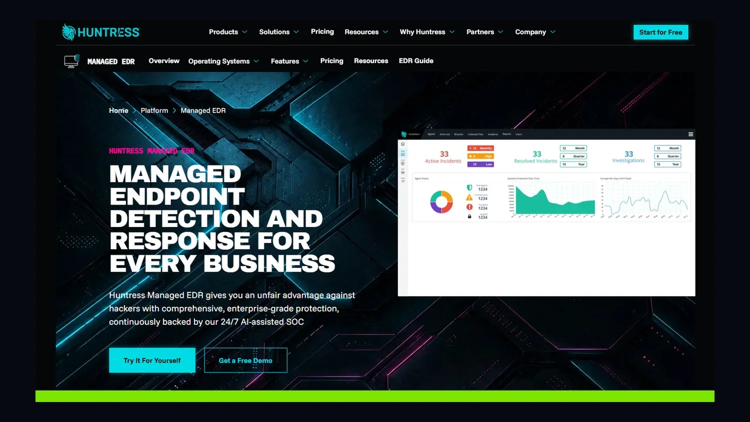 Huntress EDR Platform Page