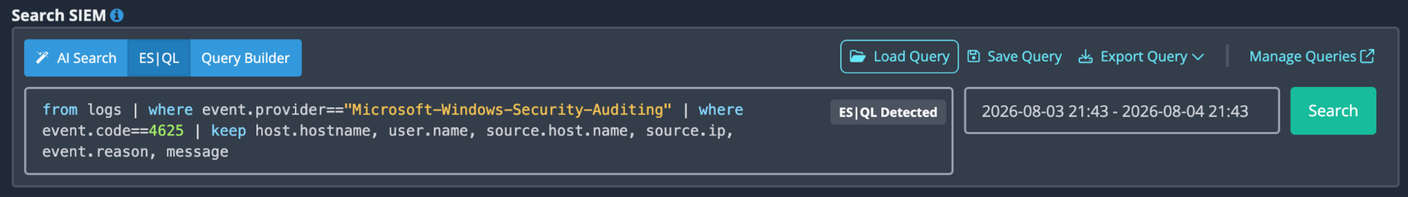 ESQL button in SIEM