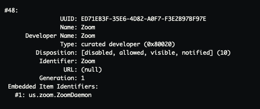 Example output from sfltool dumpbtm
