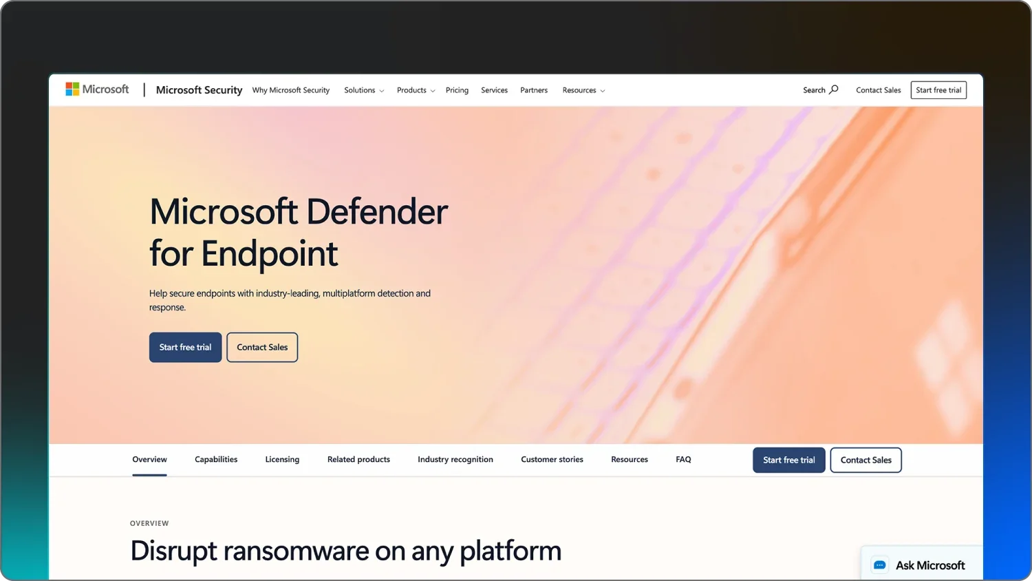  A screenshot of Microsoft Defender for Endpoint.