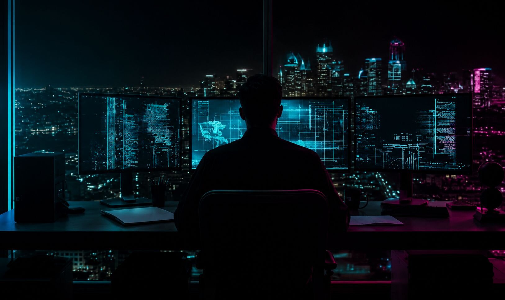 Hacker facing computer