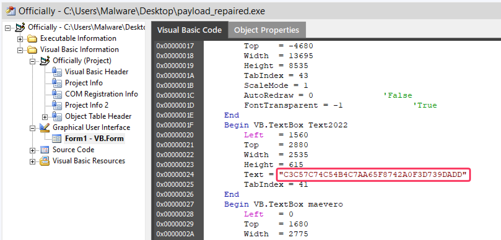 The RC4-encrypted C2 domain in VBReFormer