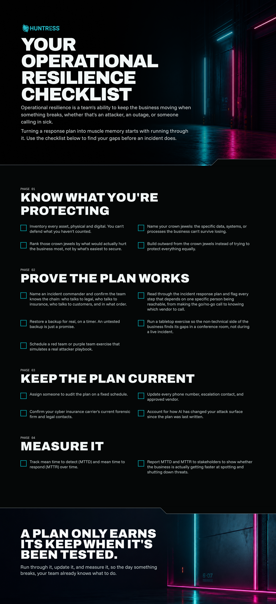 Your Operational Resilience Checklist: know what you're protecting, prove the plan works, keep the plan current, and measure it