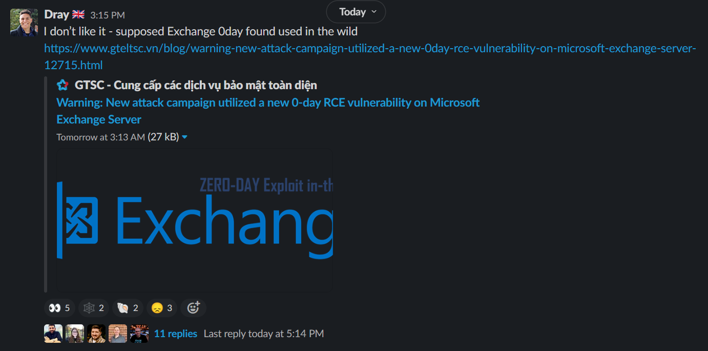 ThreatOps team Slack screenshot