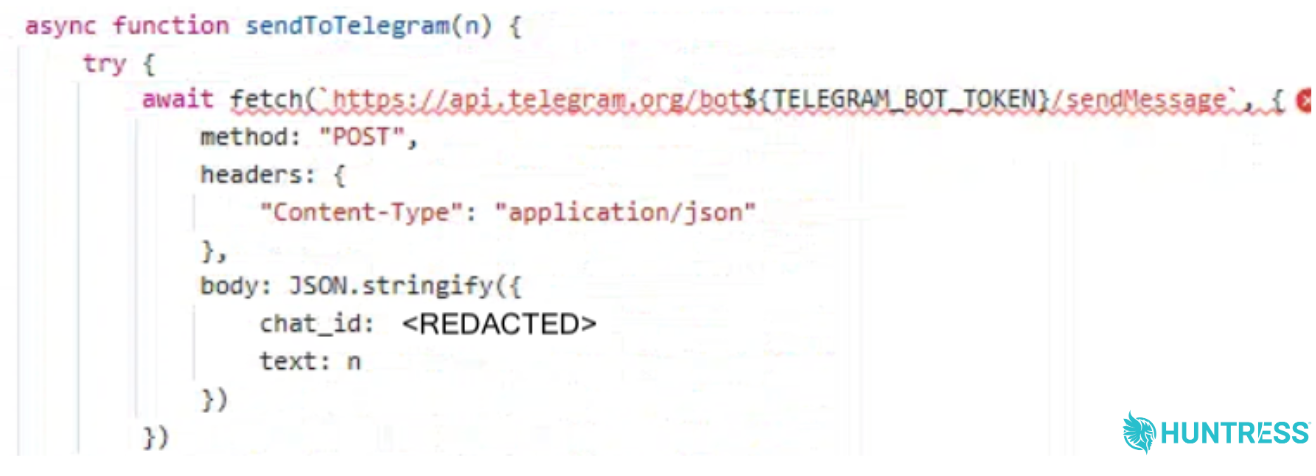 Screenshot from main.js showing the reuse of the Telegram bot