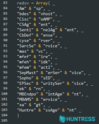 The EDR-killer name recognition list inside of 1.vbs