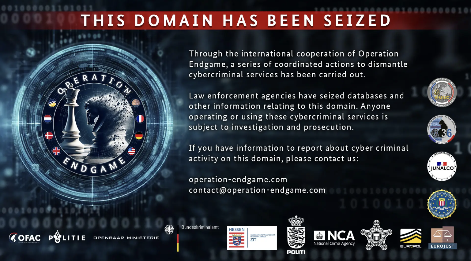 Operation Endgame notification from law enforcement agencies
