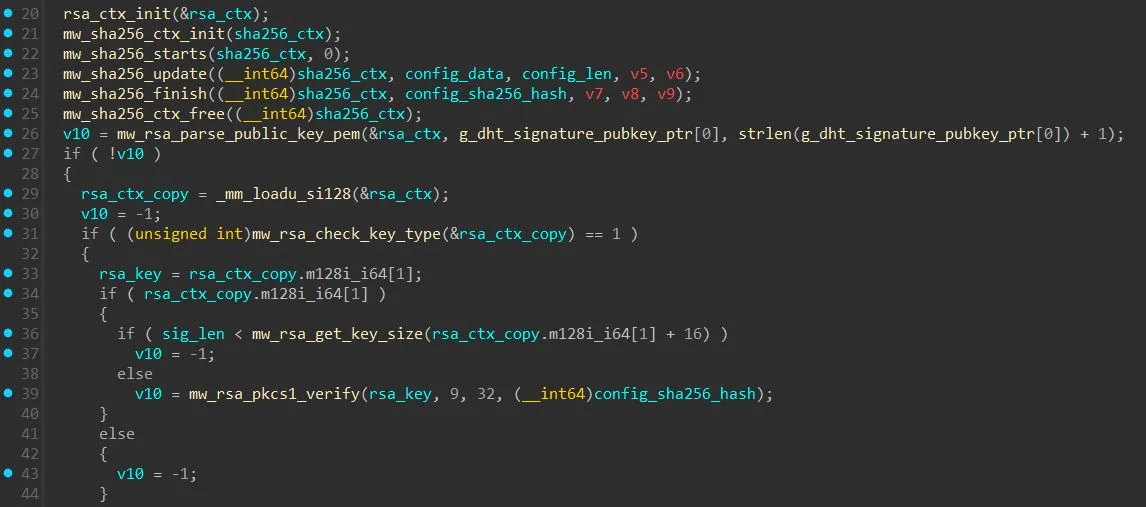 Snippet of the code that verifies the signature for DHT config.