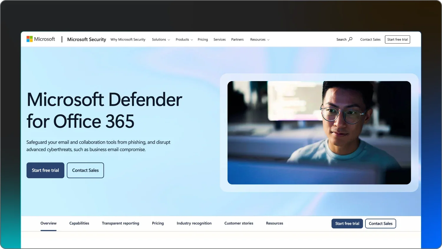 A screenshot of Microsoft’s Defender product page.