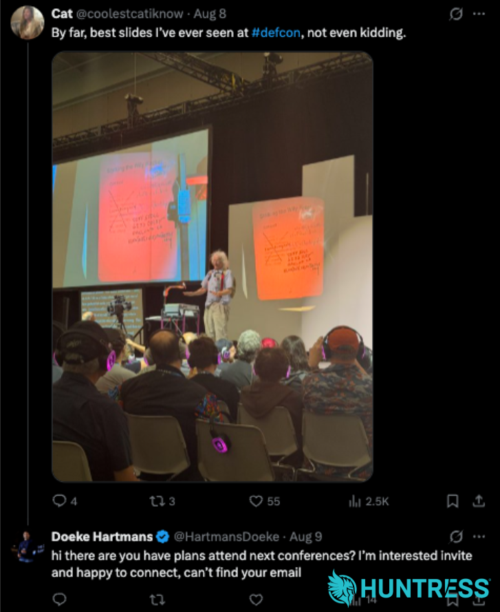 Actor commenting on other cybersecurity accounts