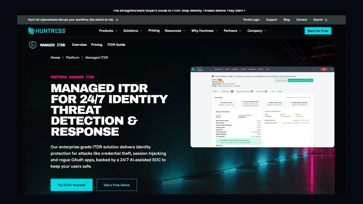 Huntress ITDR Platform Page