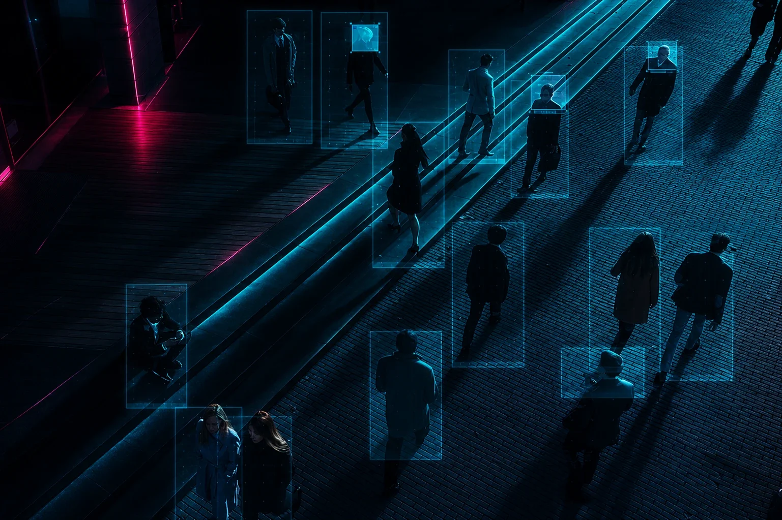 People walking around with overlays indicating IOT