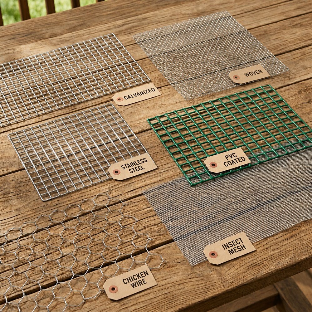 Samples of different wire mesh types
