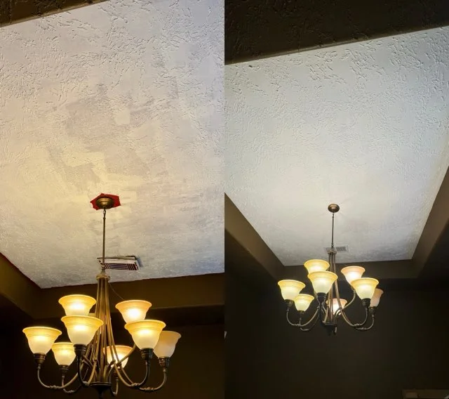 Ceiling texture repair around chandelier
