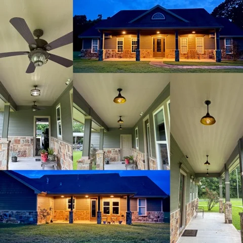 Exterior porch lighting and fan installation
