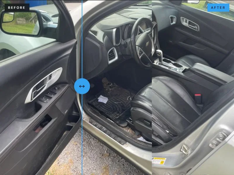 Freshly detailed vehicle interior with clean driver area and console