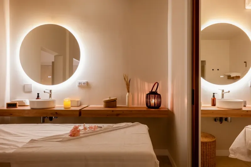 Warmly lit treatment room