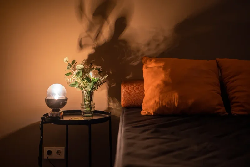 Soft curtain draping creating a cocoon-like atmosphere