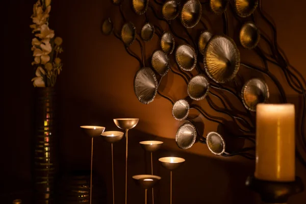 Bathroom vanity with warm LED strips and clean minimalist design at Stimulos spa