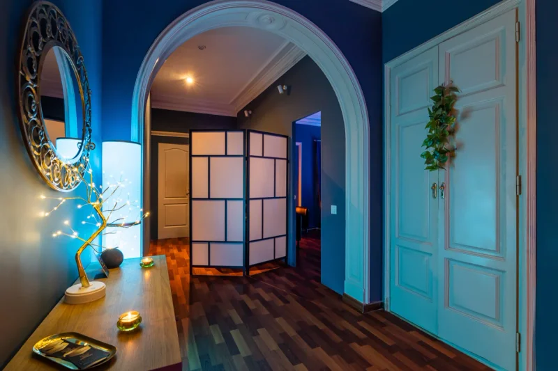 Private massage facility with soft lighting and sensual ambiance at Luna Masajes Barcelona