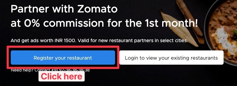 Register on Zomato - Step 1