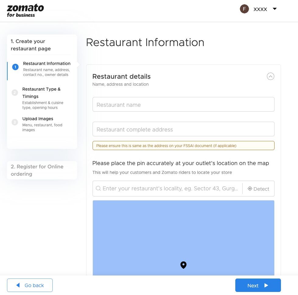 Register on Zomato - Step 2