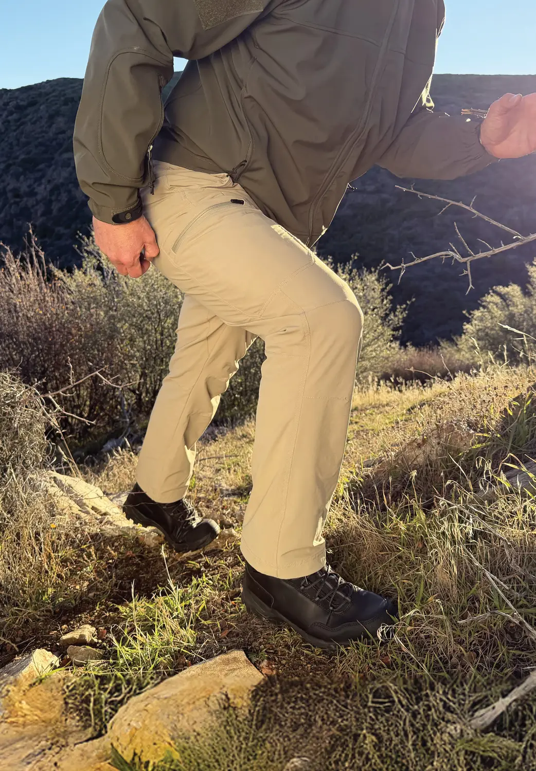 Rothco Khaki Edge Pants on moutain
