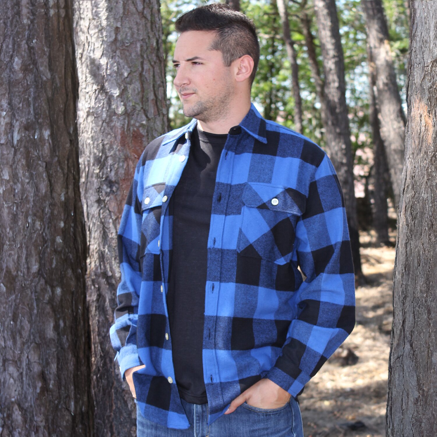 Blue Flannel shirt outside