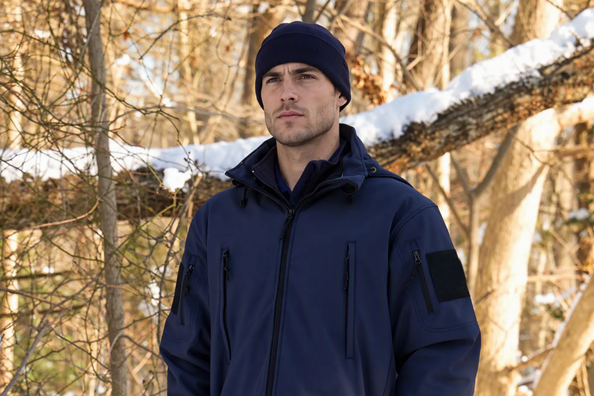 Man in beanie in woods