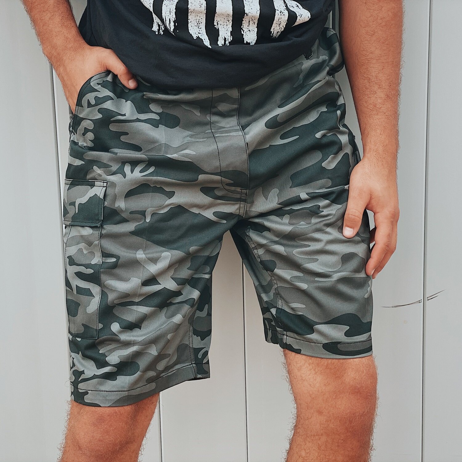 Black Camo Cargo Shorts