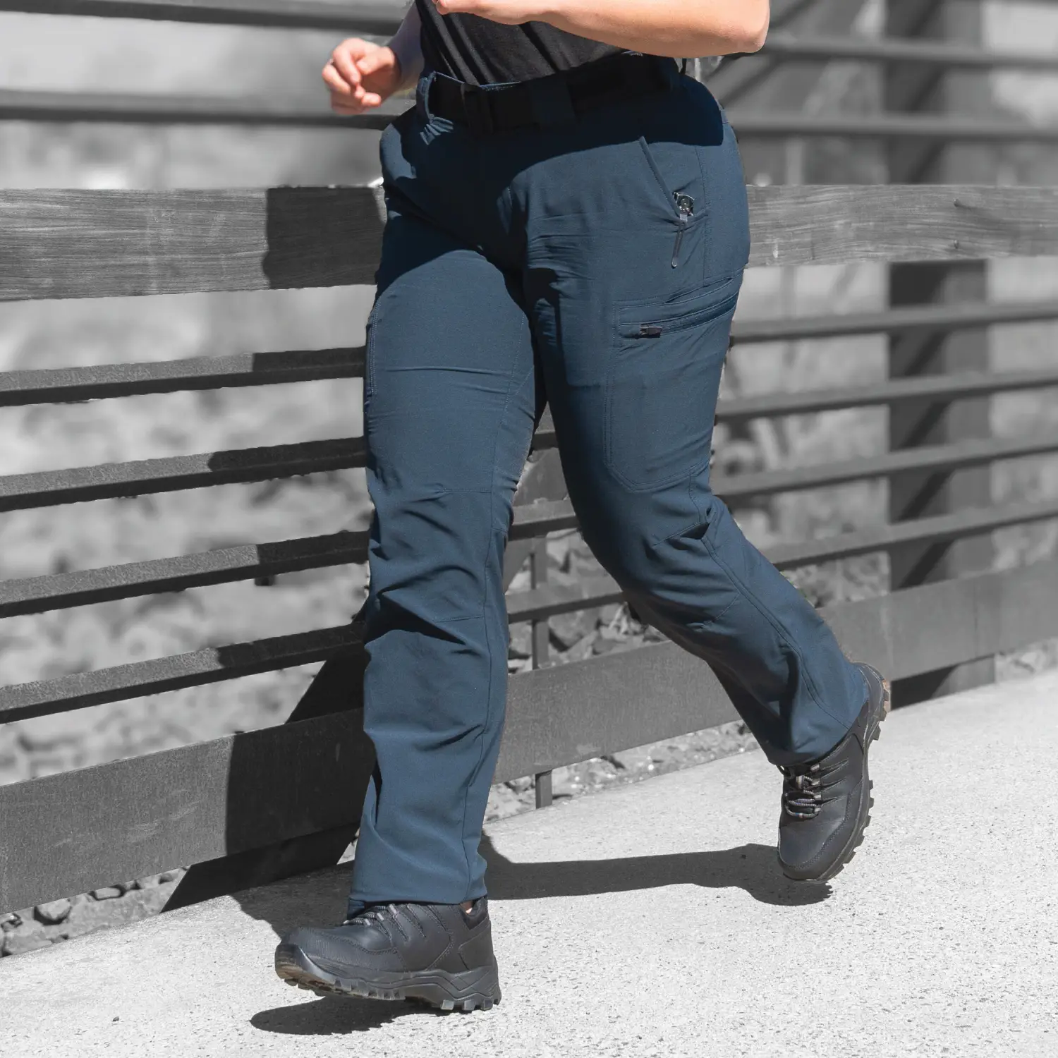 Womens Tactical Pants Outside On A Bridge