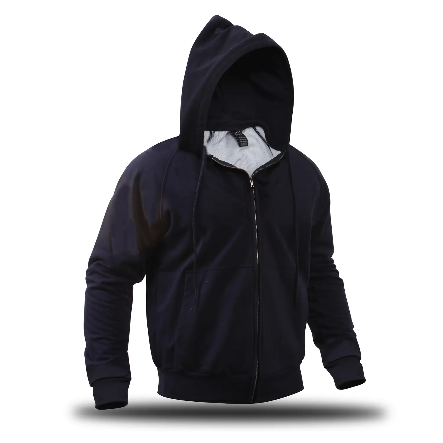 Navy Blue Thermal Zipper Closure Hoodie