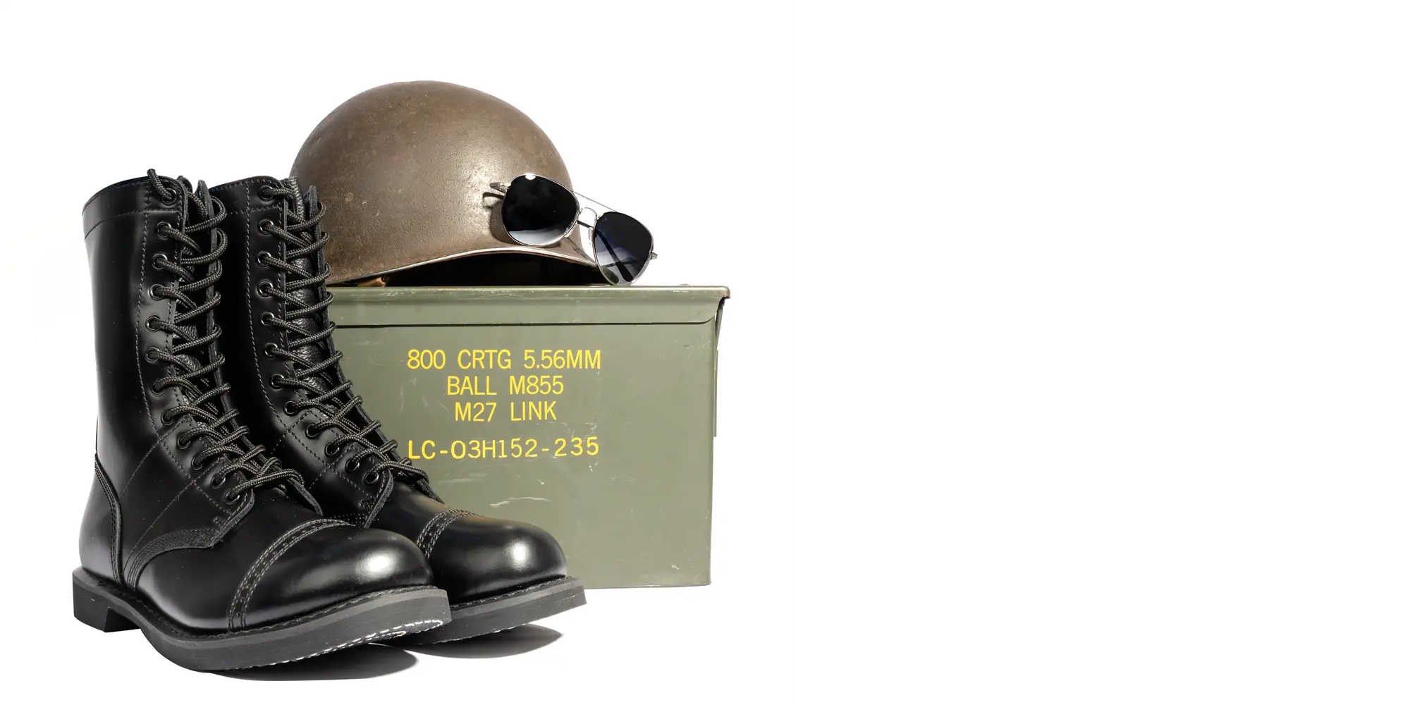 Black Boots with Helmet, Sunglasses, and Ammo Can