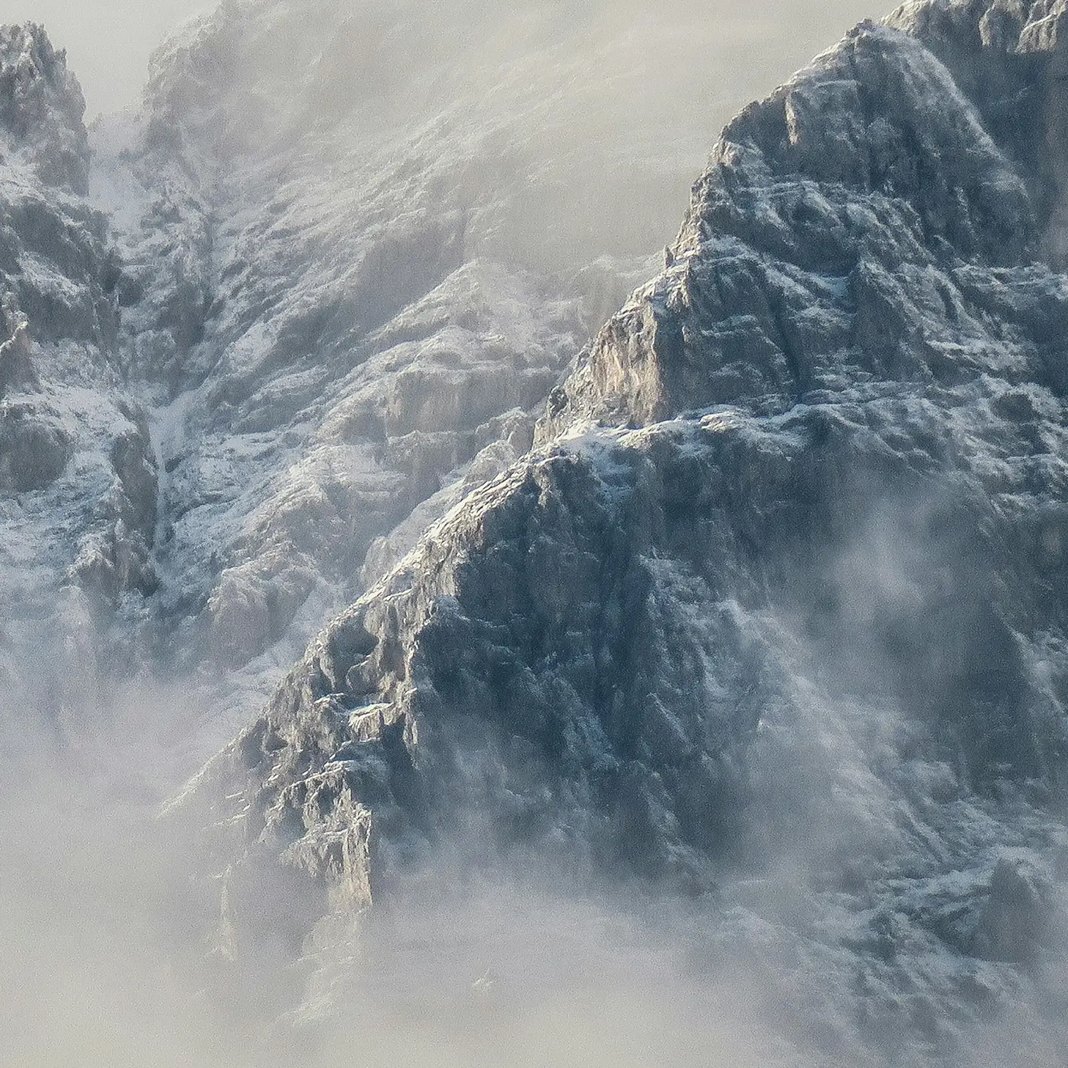 Hero Banner of mountain with snow and fog