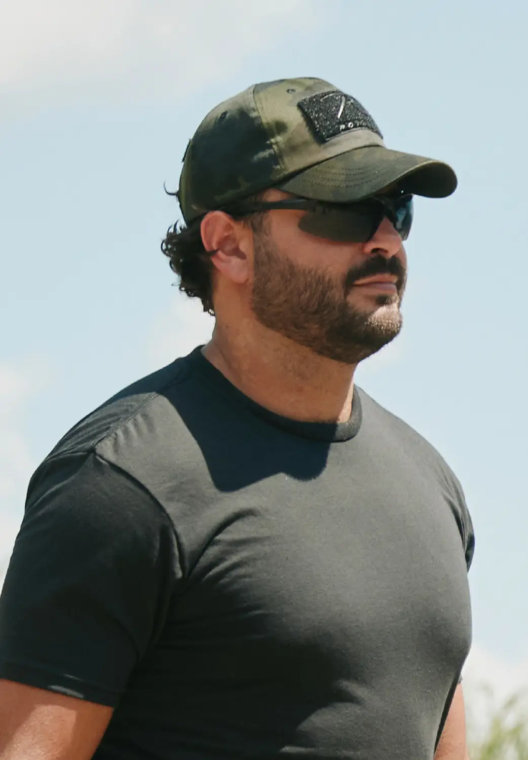 Man Wearing Shooting Glasses 