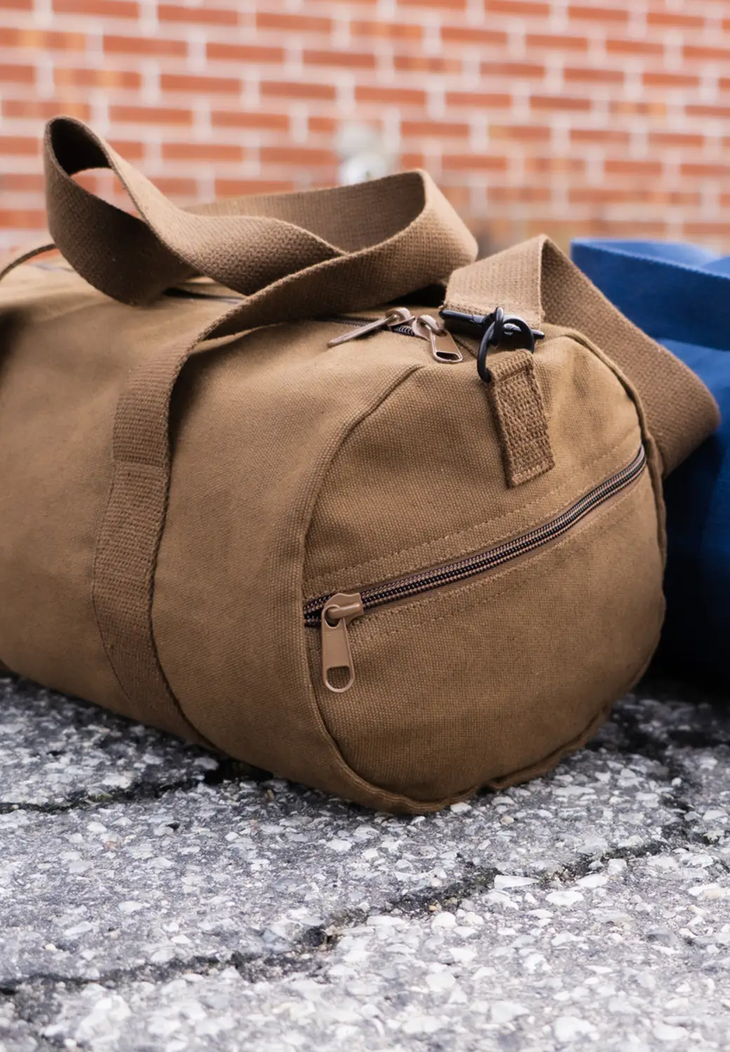 Canvas bags outside building