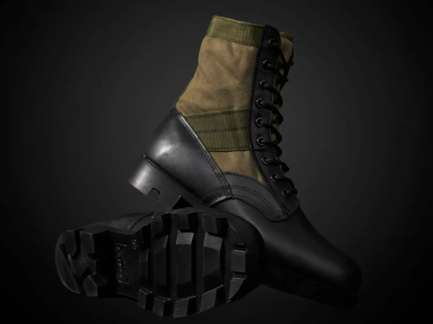 Military Canvas Jungle Boots on Black Background