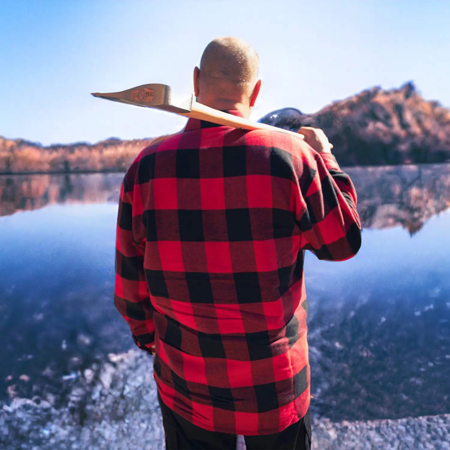Red Plaid Flannel Shirt Outdoor Winter Scene