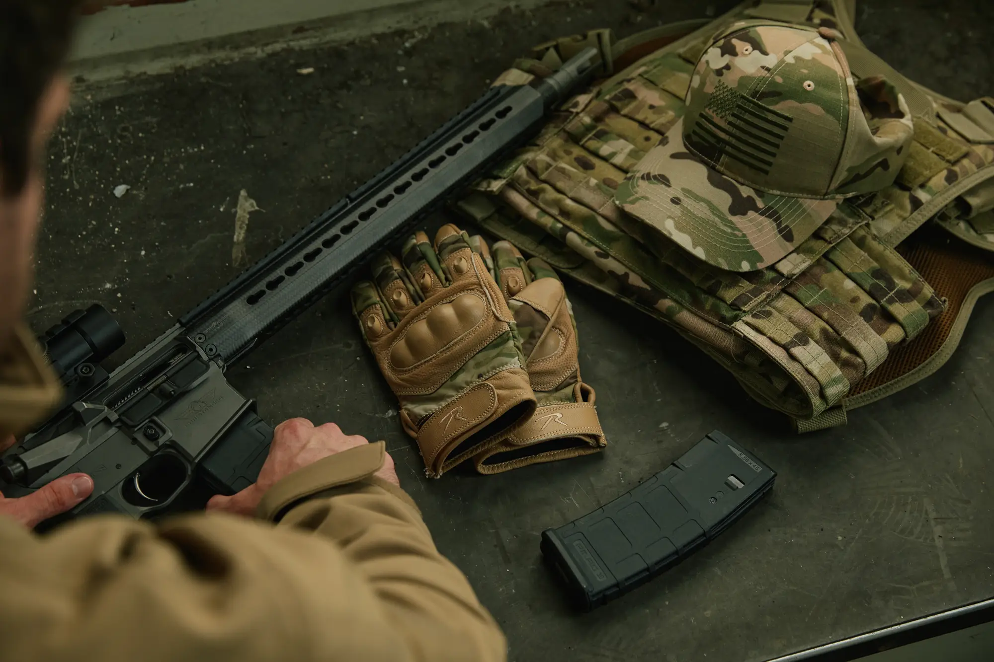 tactical set up with gloves and vest