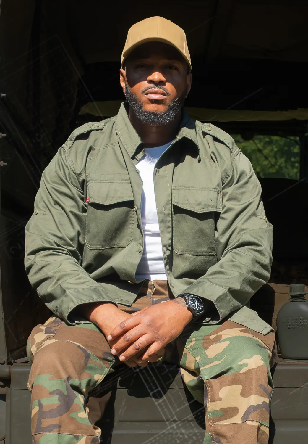 Military Outfit on Old Truck
