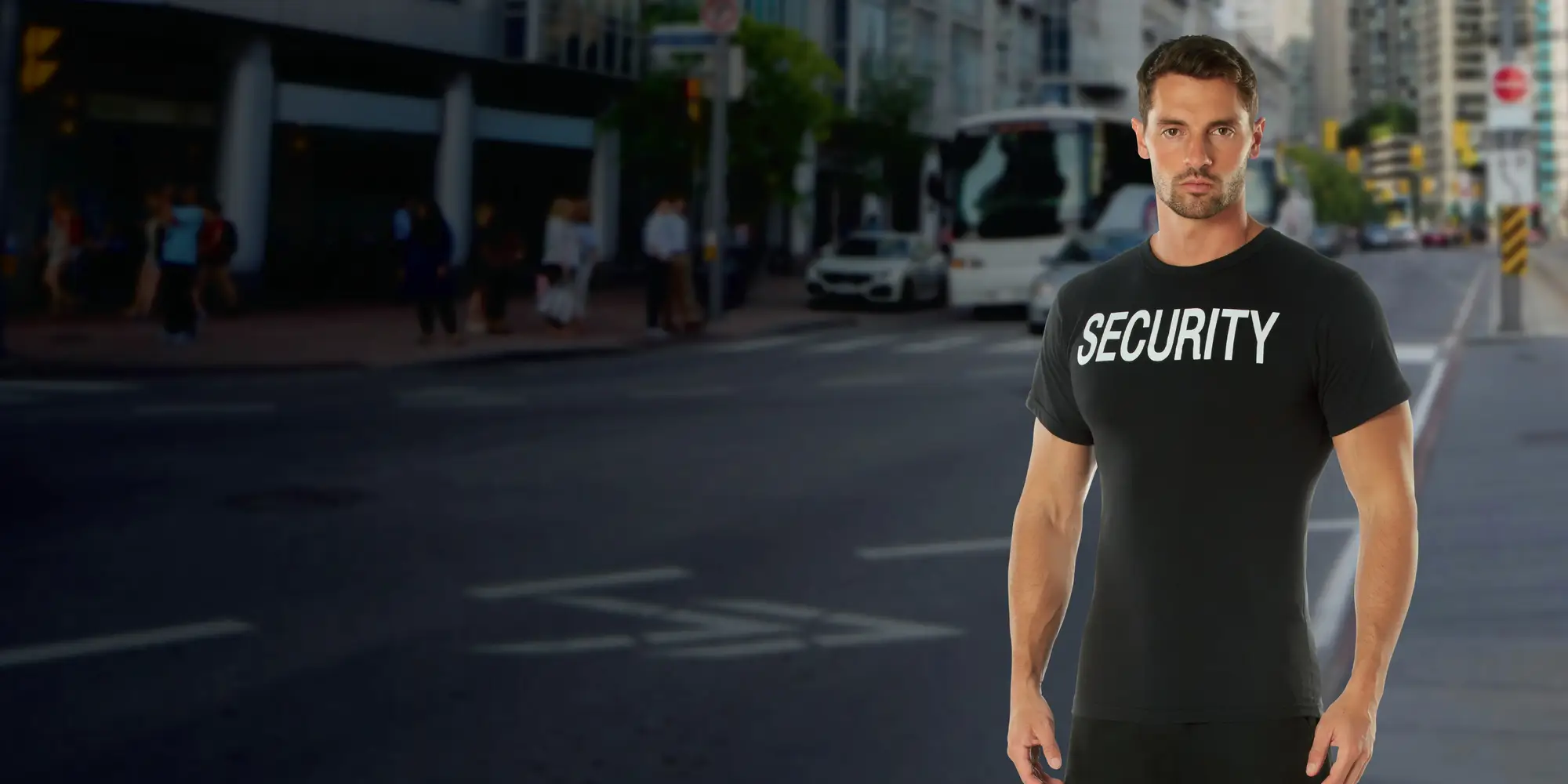 Man Wearing Two-Sided Security Uniform Shirt