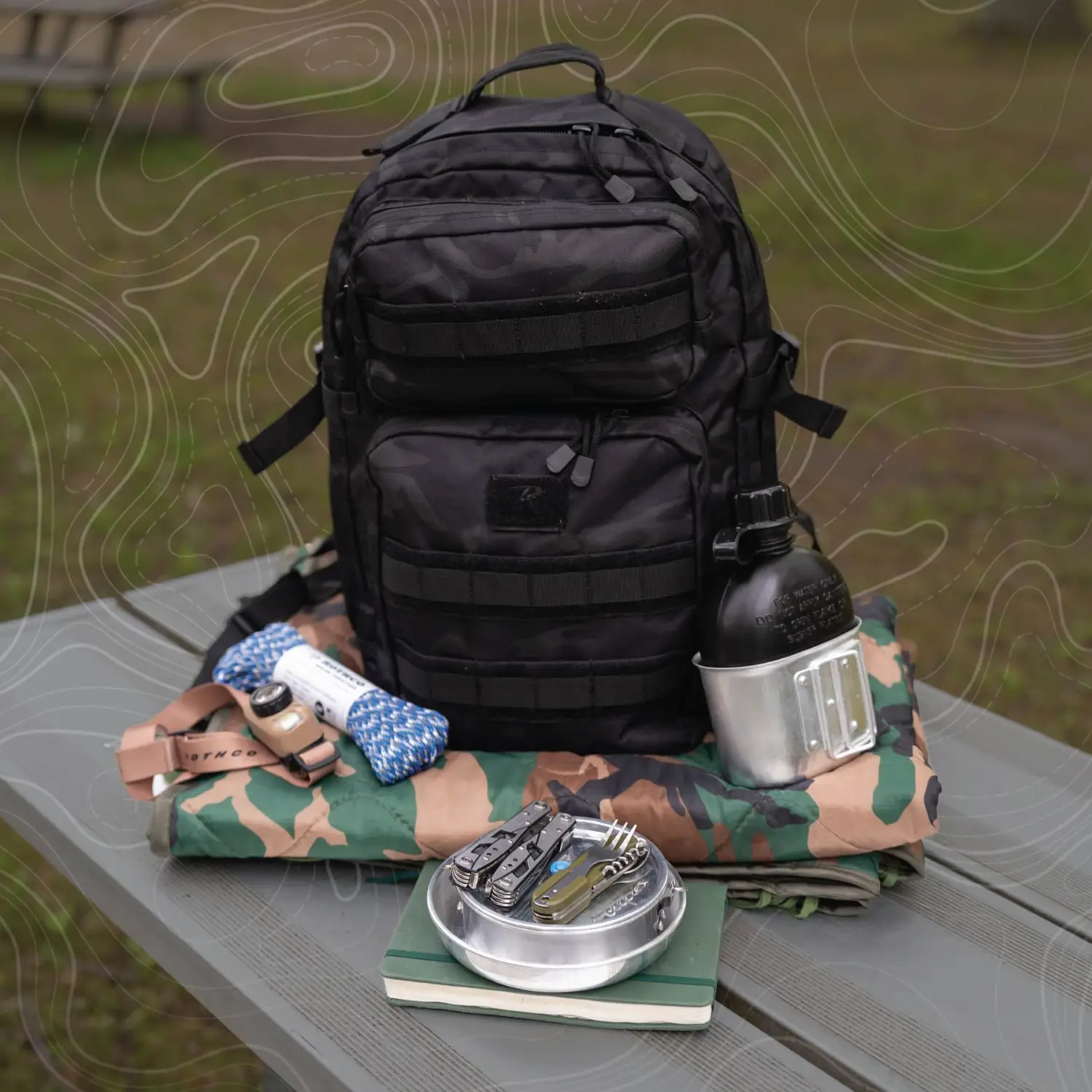 Bug Out Bag Surrounded by Gear