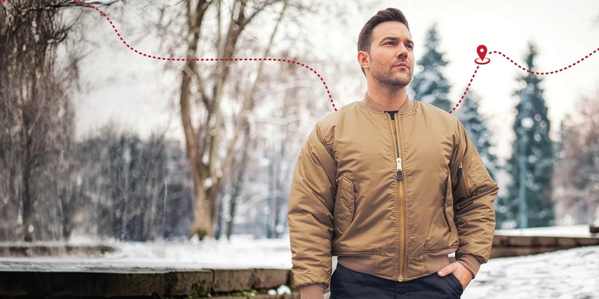 Man wearing jacket outside in cold weather