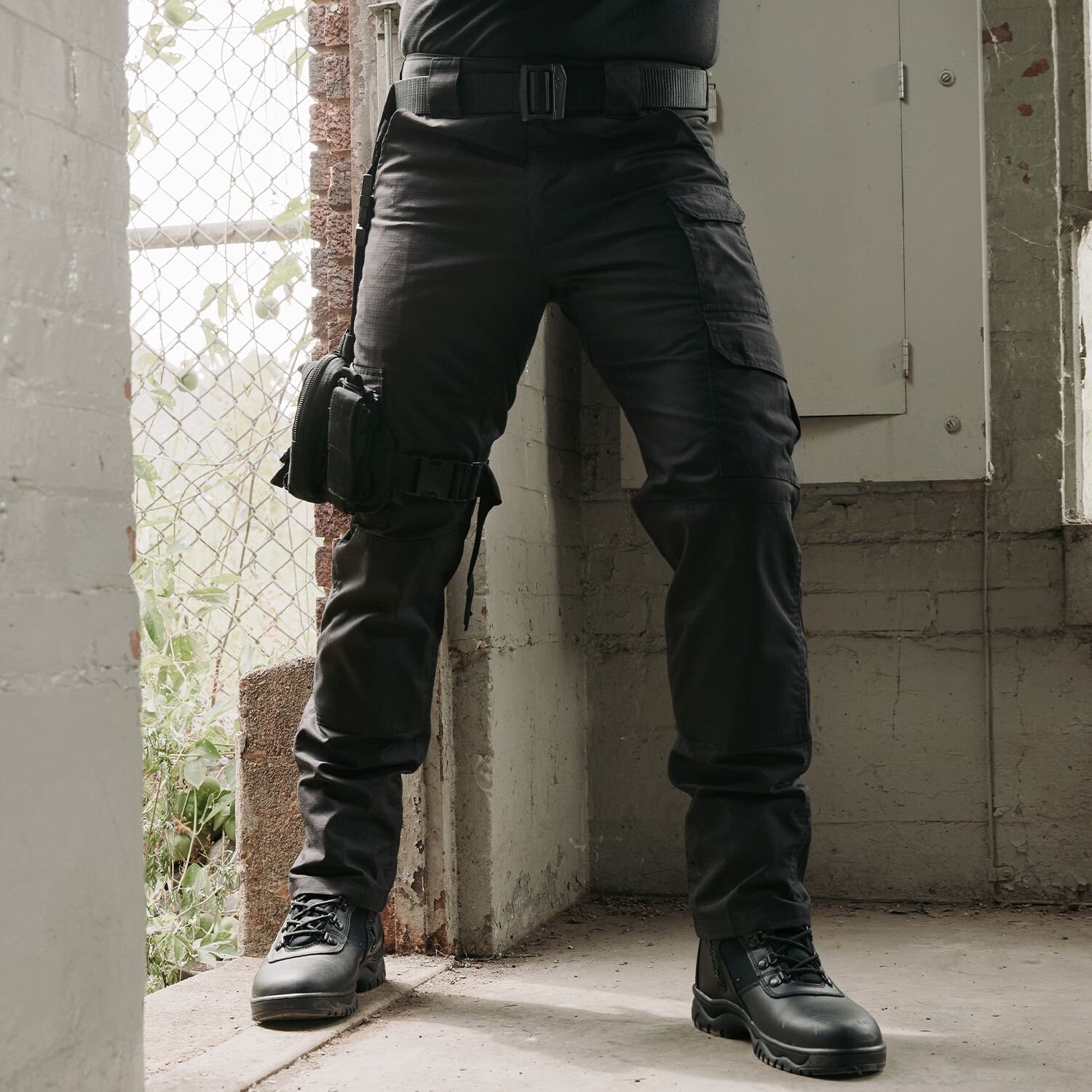 Black Tactical Duty Pants in Grey Building