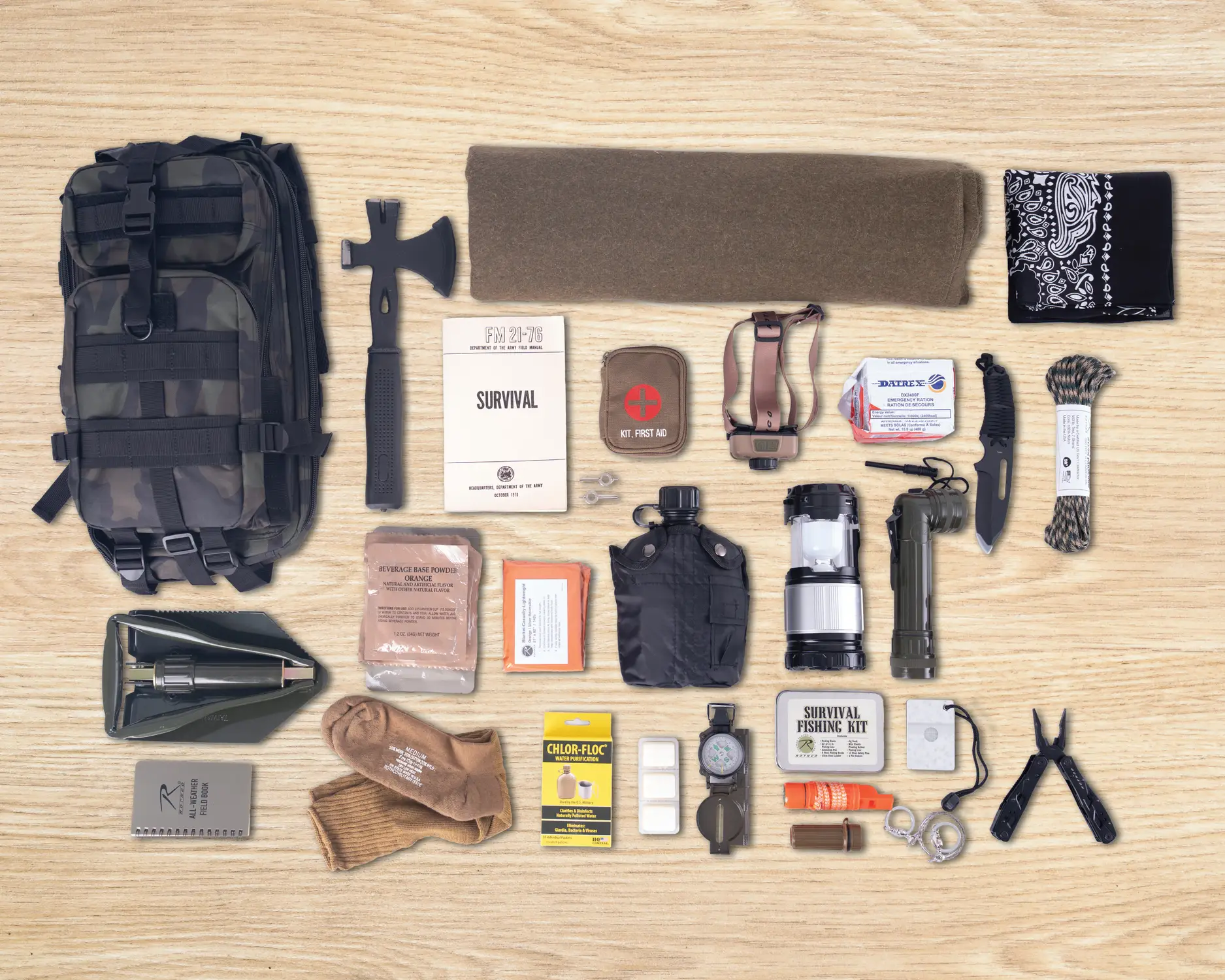 image of bug out bag supplies